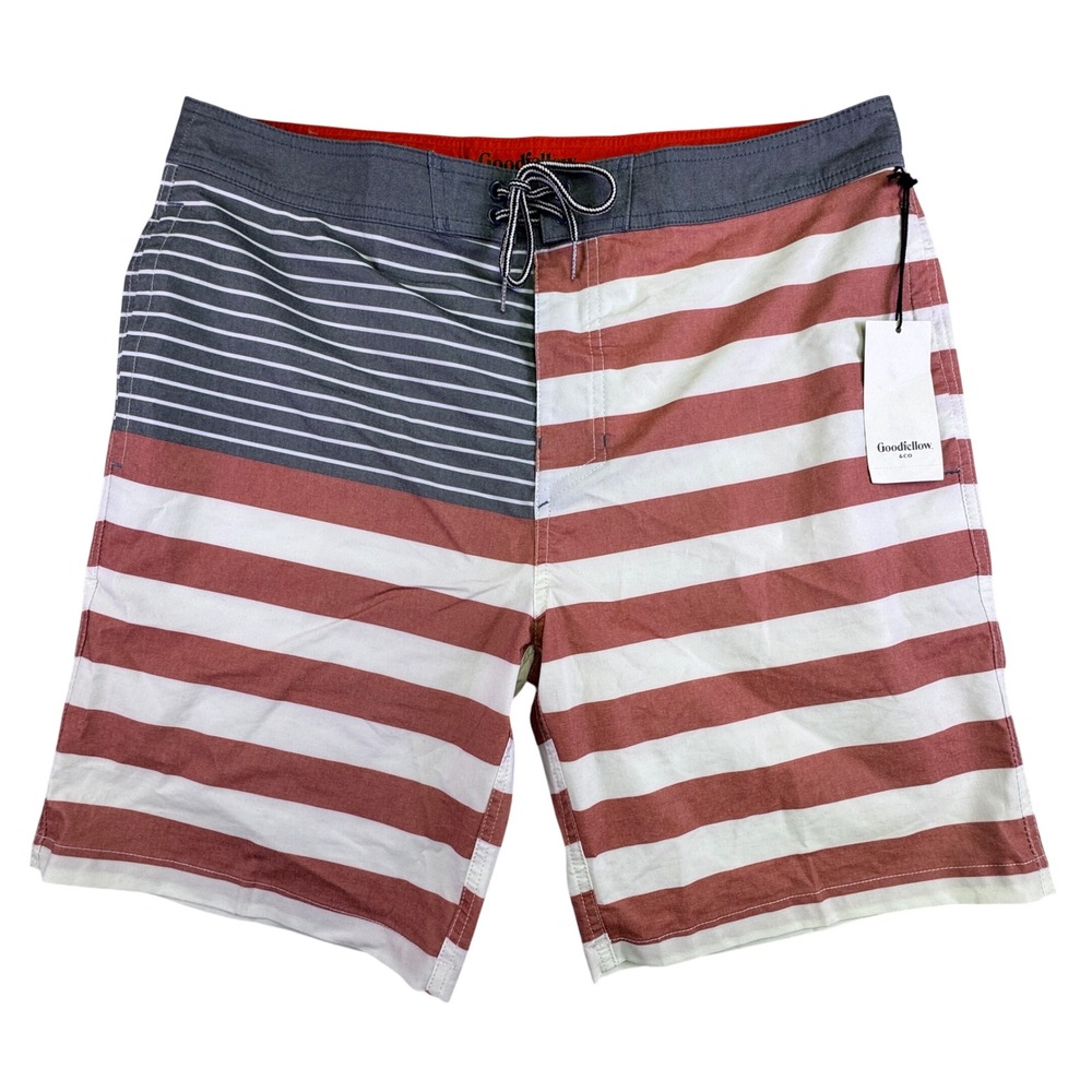 NWT Goodfellow & Co Swim Trunks Men's Size 36 American Flag Red White Blue Beach
